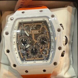 #4 Activa White and Orange Watch